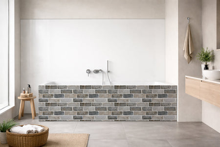 Badrückwand Steinoptik