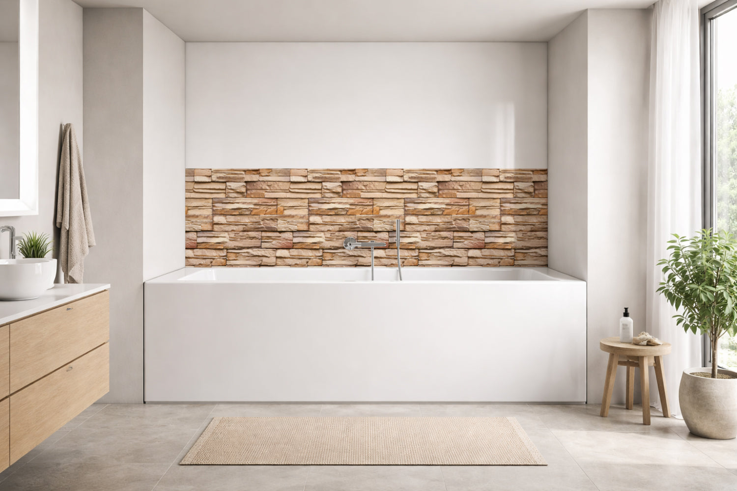 Badrückwand Steinoptik