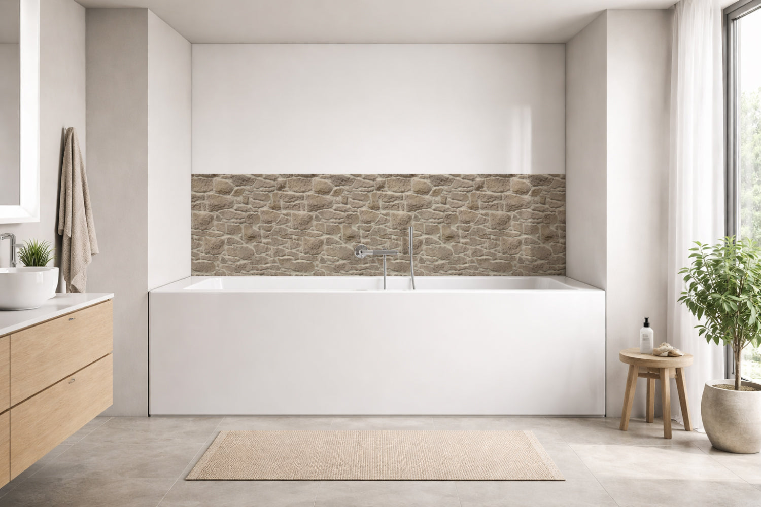 Badrückwand Steinoptik