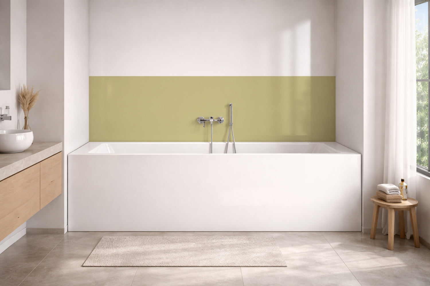 Badrückwand Einfarbig #CCC58F RAL 1000 (Grünbeige)