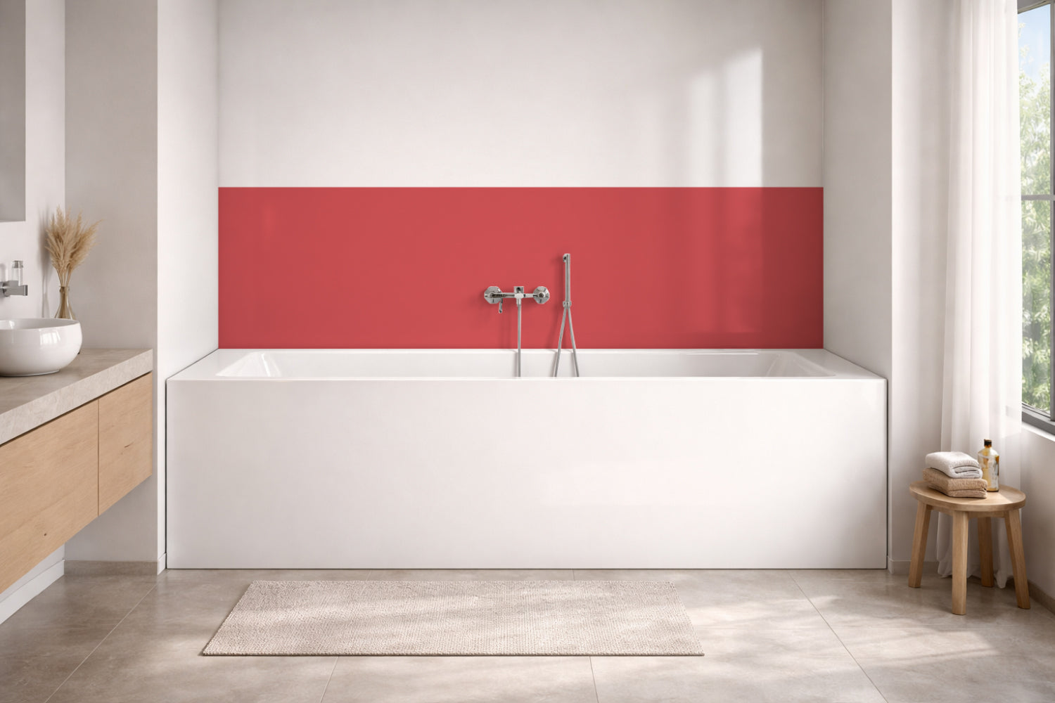 Badrückwand Einfarbig RAL 3018 Erdbeerrot