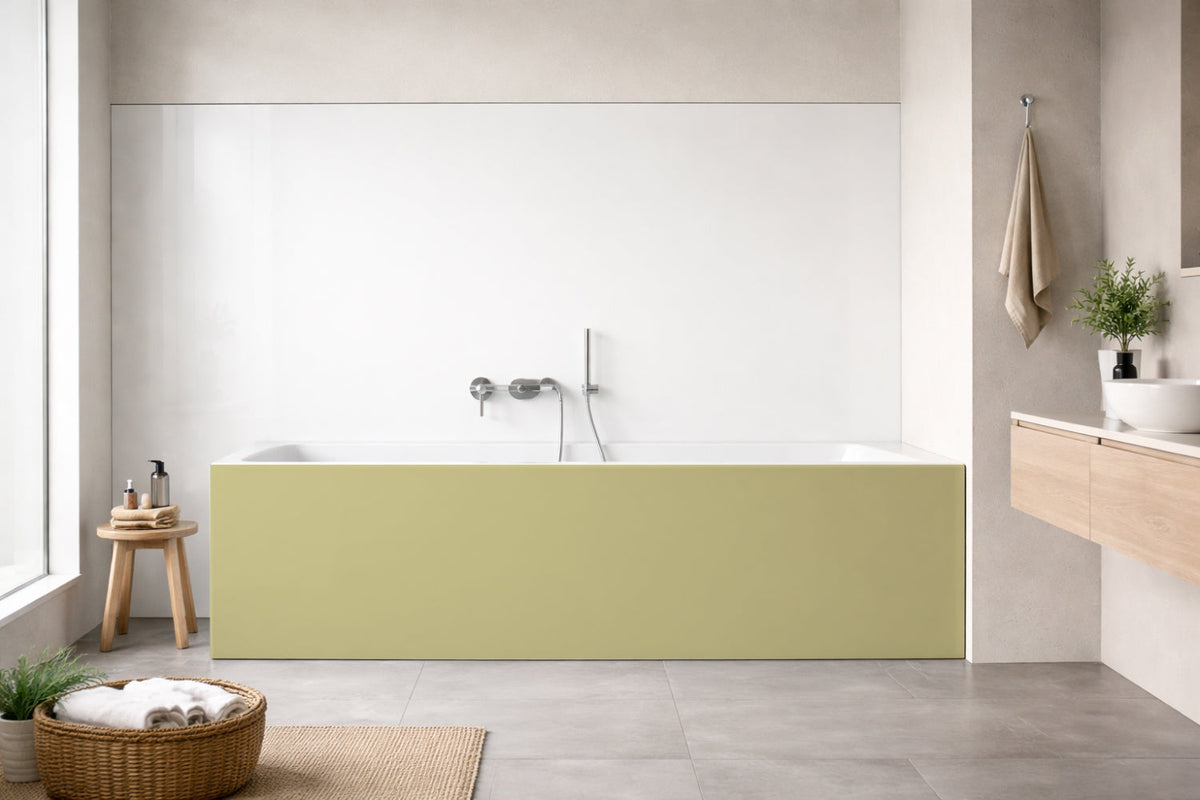 Badrückwand Einfarbig #CCC58F RAL 1000 (Grünbeige)