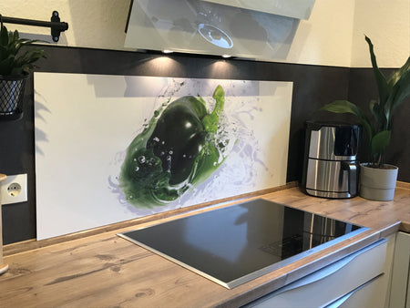 Spritzschutz Küche Grüne Paprika Splash