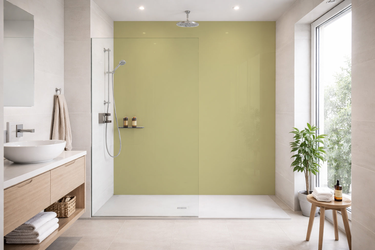 Toilettenrückwand Einfarbig #CCC58F RAL 1000 (Grünbeige)