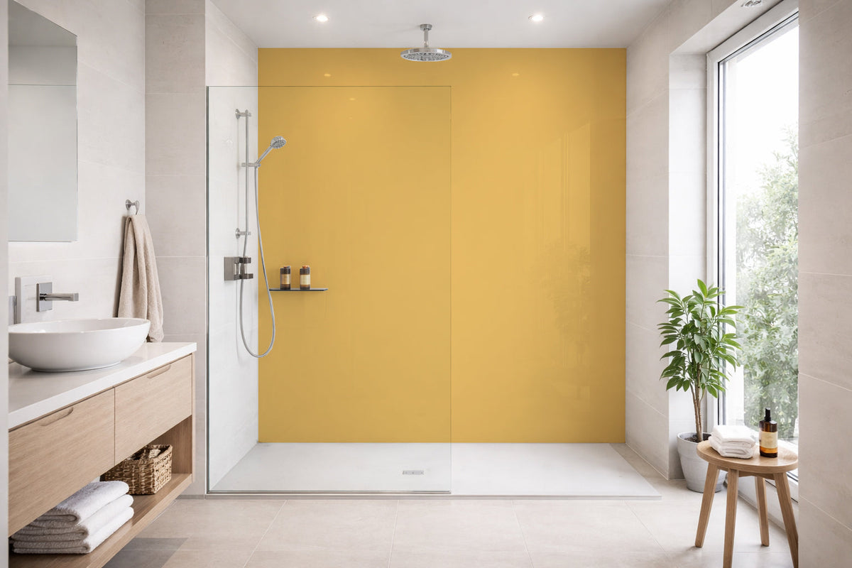 Toilettenrückwand Einfarbig #EFC369 RAL 1034 – Pastellgelb