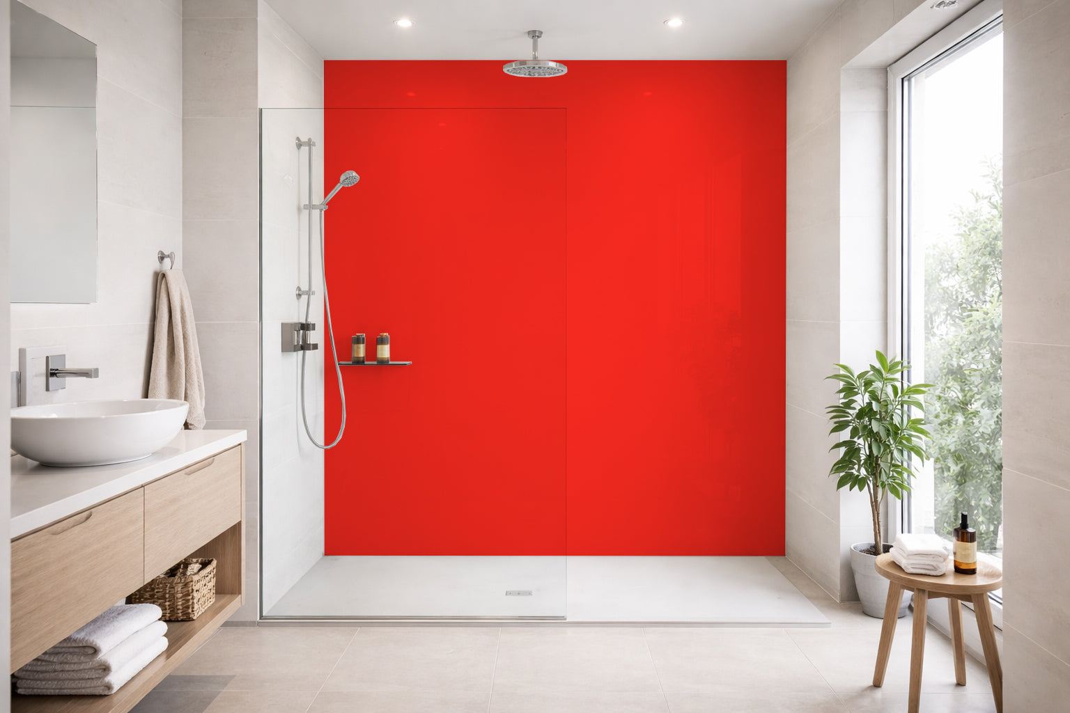 Toilettenrückwand Einfarbig #FF2D21 RAL 3024 – Leuchtrot