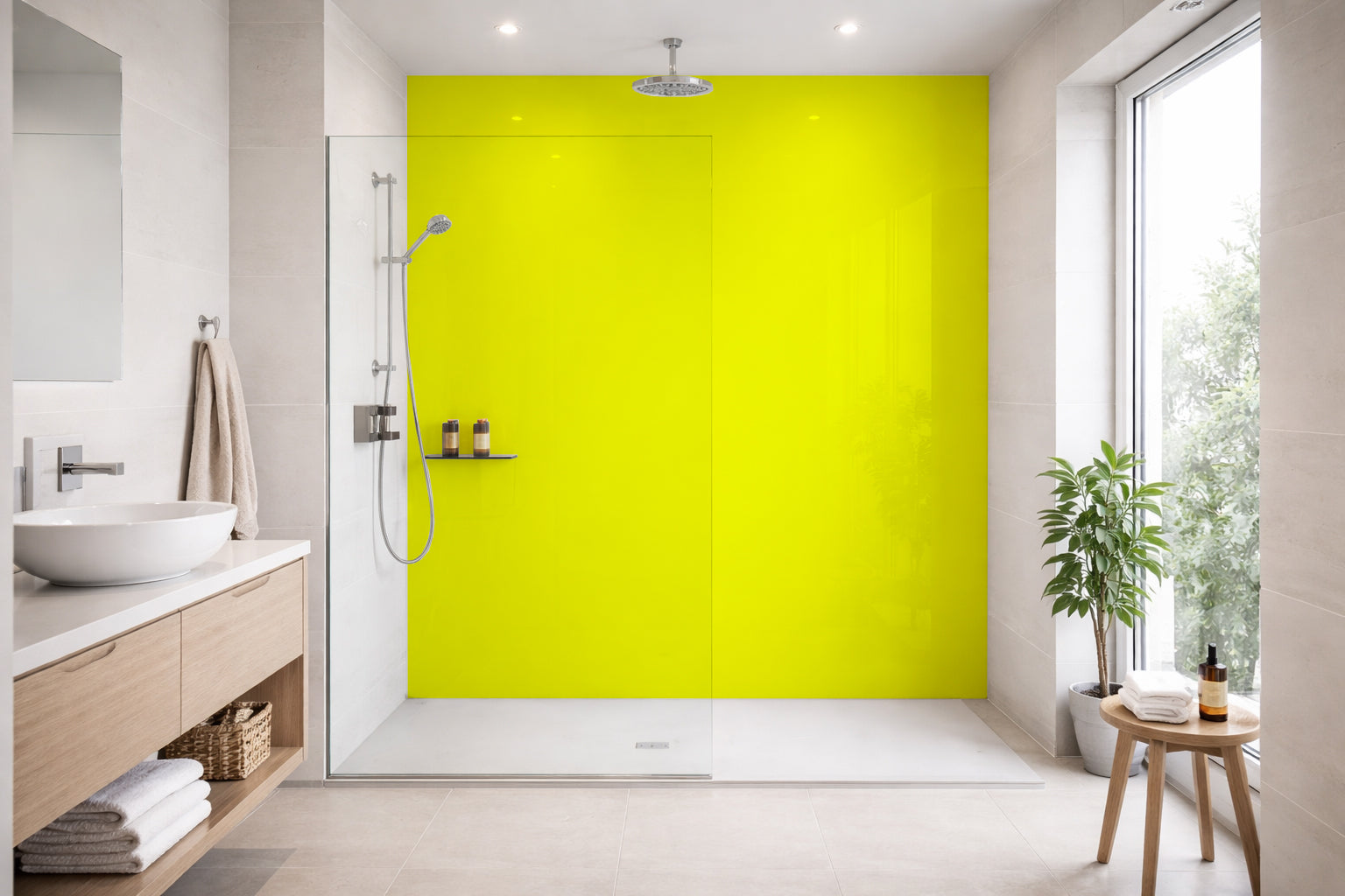 Toilettenrückwand Einfarbig RAL 1026 Leuchtgelb