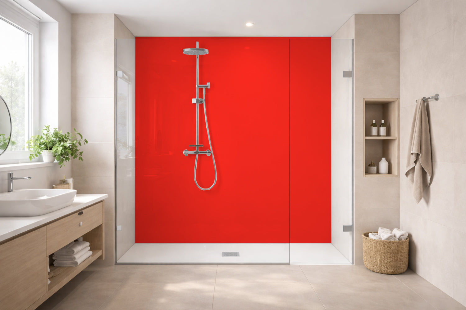 Toilettenrückwand Einfarbig #FF2D21 RAL 3024 – Leuchtrot