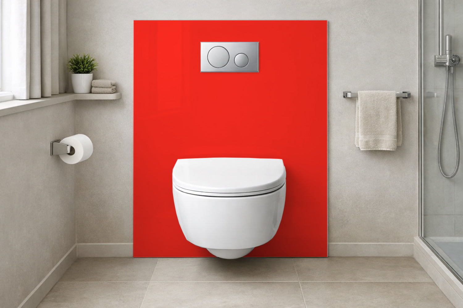 Toilettenrückwand Einfarbig #FF2D21 RAL 3024 – Leuchtrot