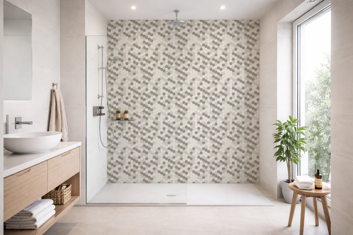 Toilettenrückwand Fliesenoptik