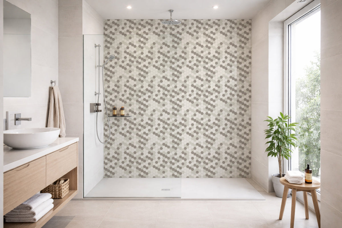 Toilettenrückwand Fliesenoptik