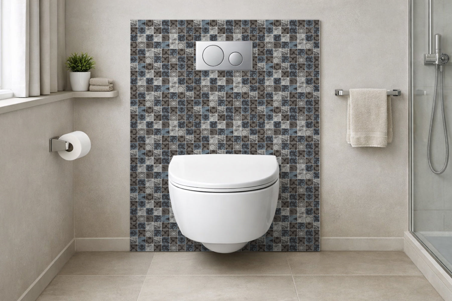 Toilettenrückwand Fliesenoptik