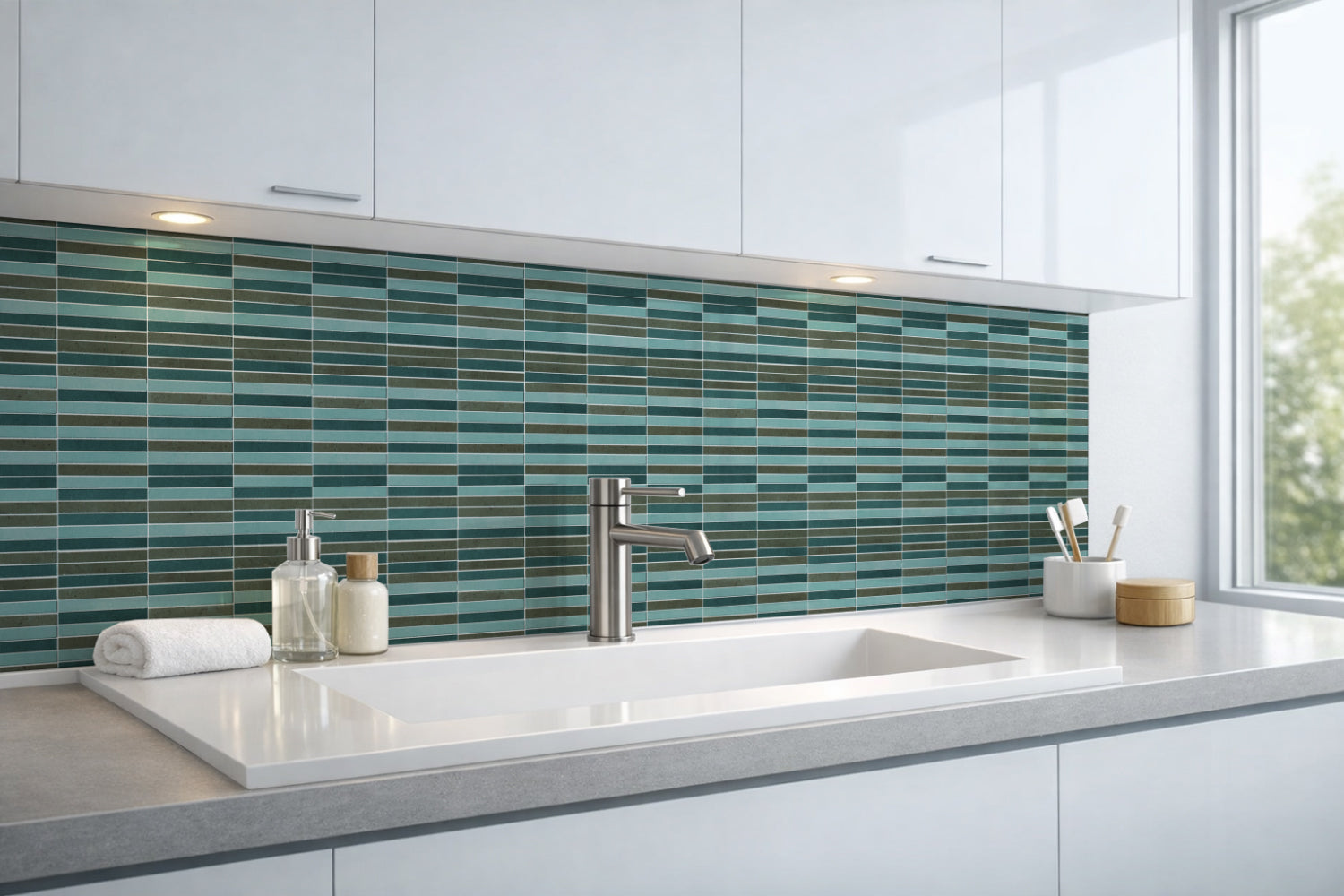 Waschbeckenrückwand Fliesenoptik