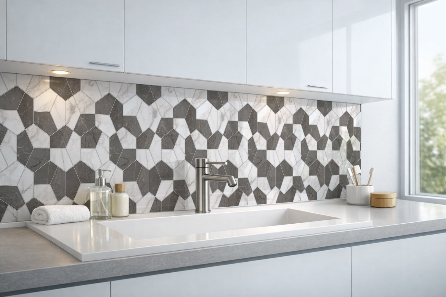 Waschbeckenrückwand Fliesenoptik