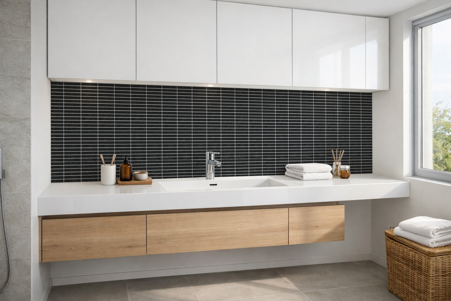 Waschbeckenrückwand Fliesenoptik