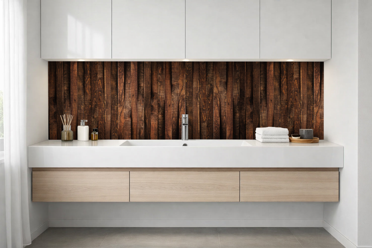 Waschbeckenrückwand Holzoptik