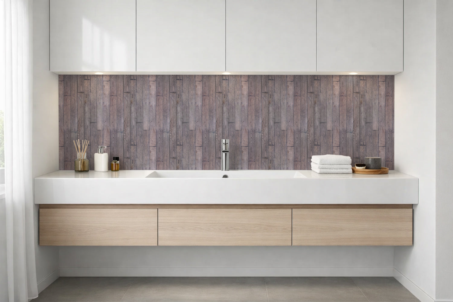 Waschbeckenrückwand Holzoptik
