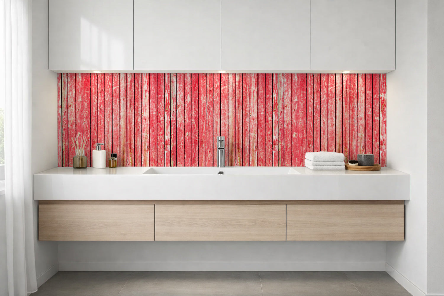 Waschbeckenrückwand Holzoptik