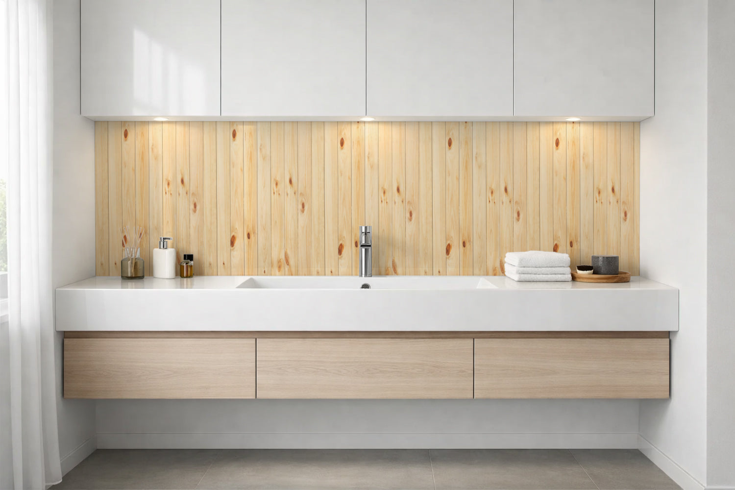 Waschbeckenrückwand Holzoptik