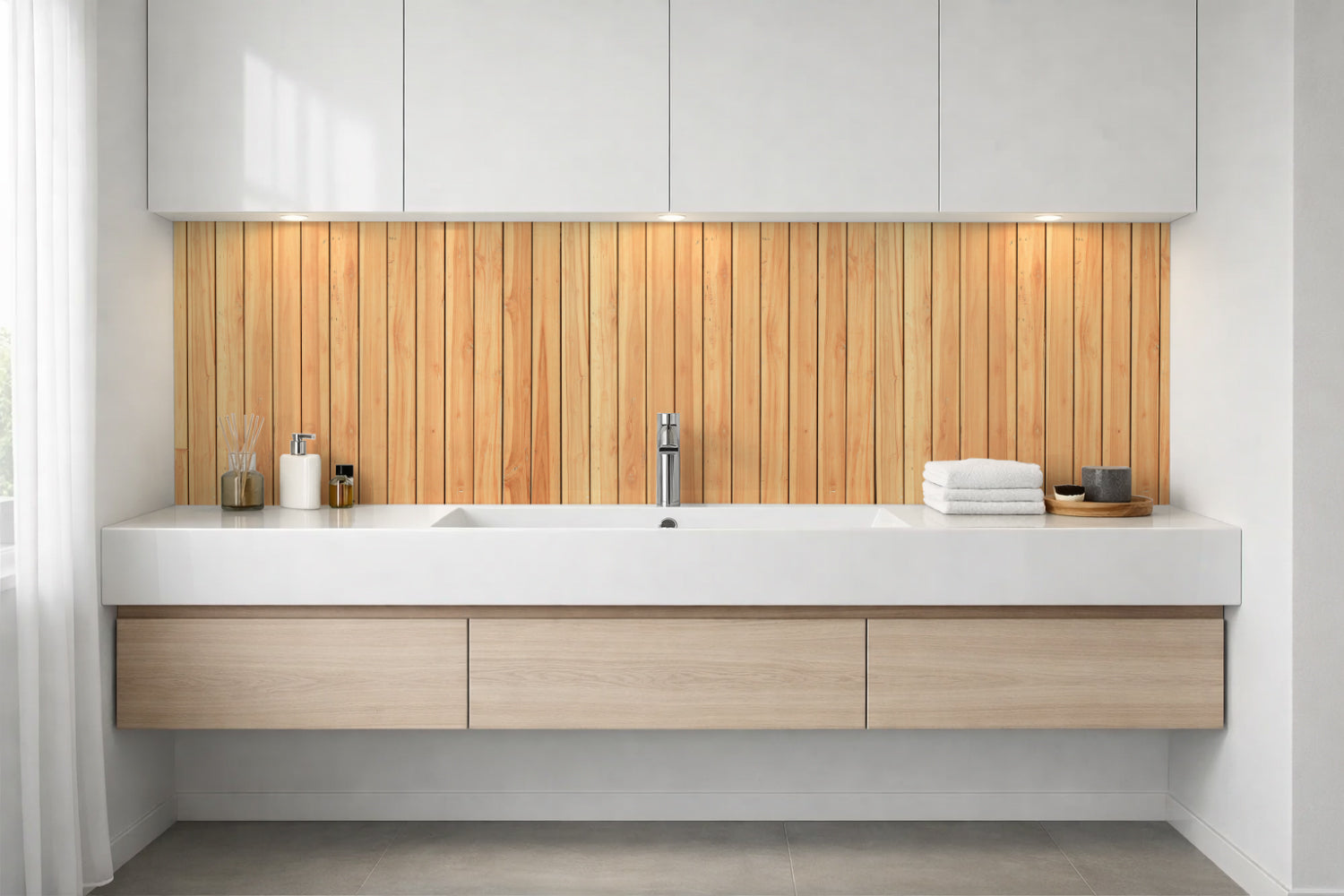 Waschbeckenrückwand Holzoptik
