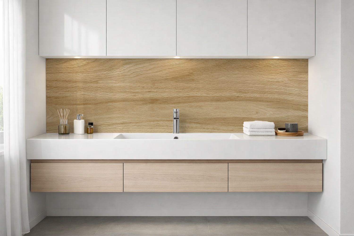Waschbeckenrückwand Holzoptik