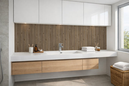 Waschbeckenrückwand Holzoptik