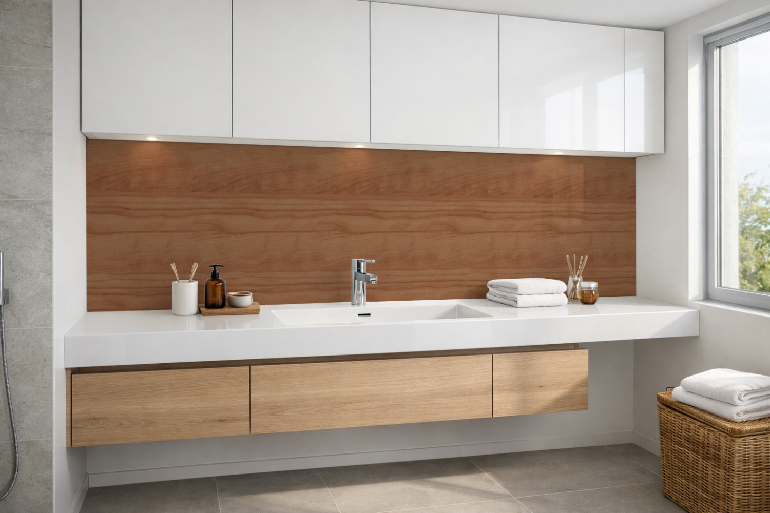 Waschbeckenrückwand Holzoptik