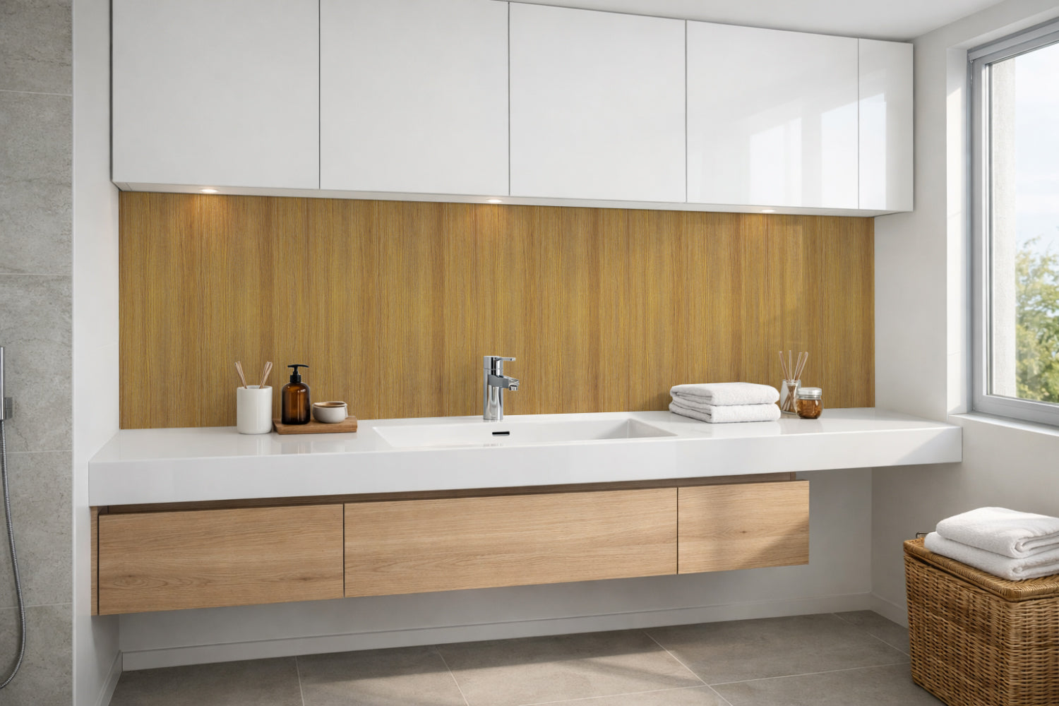 Waschbeckenrückwand Holzoptik