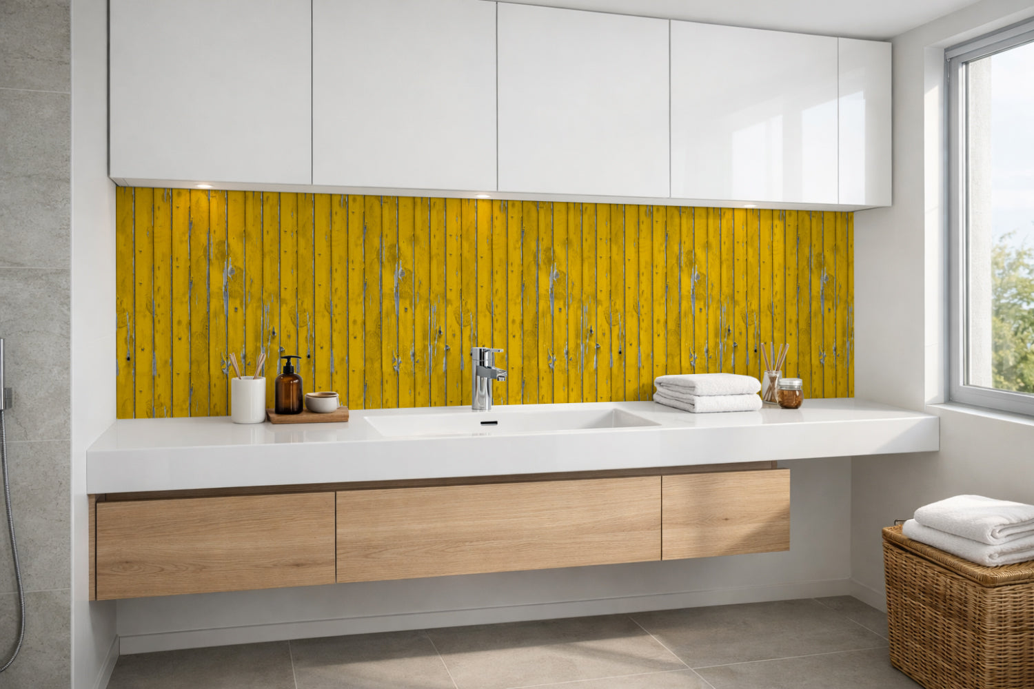Waschbeckenrückwand Holzoptik