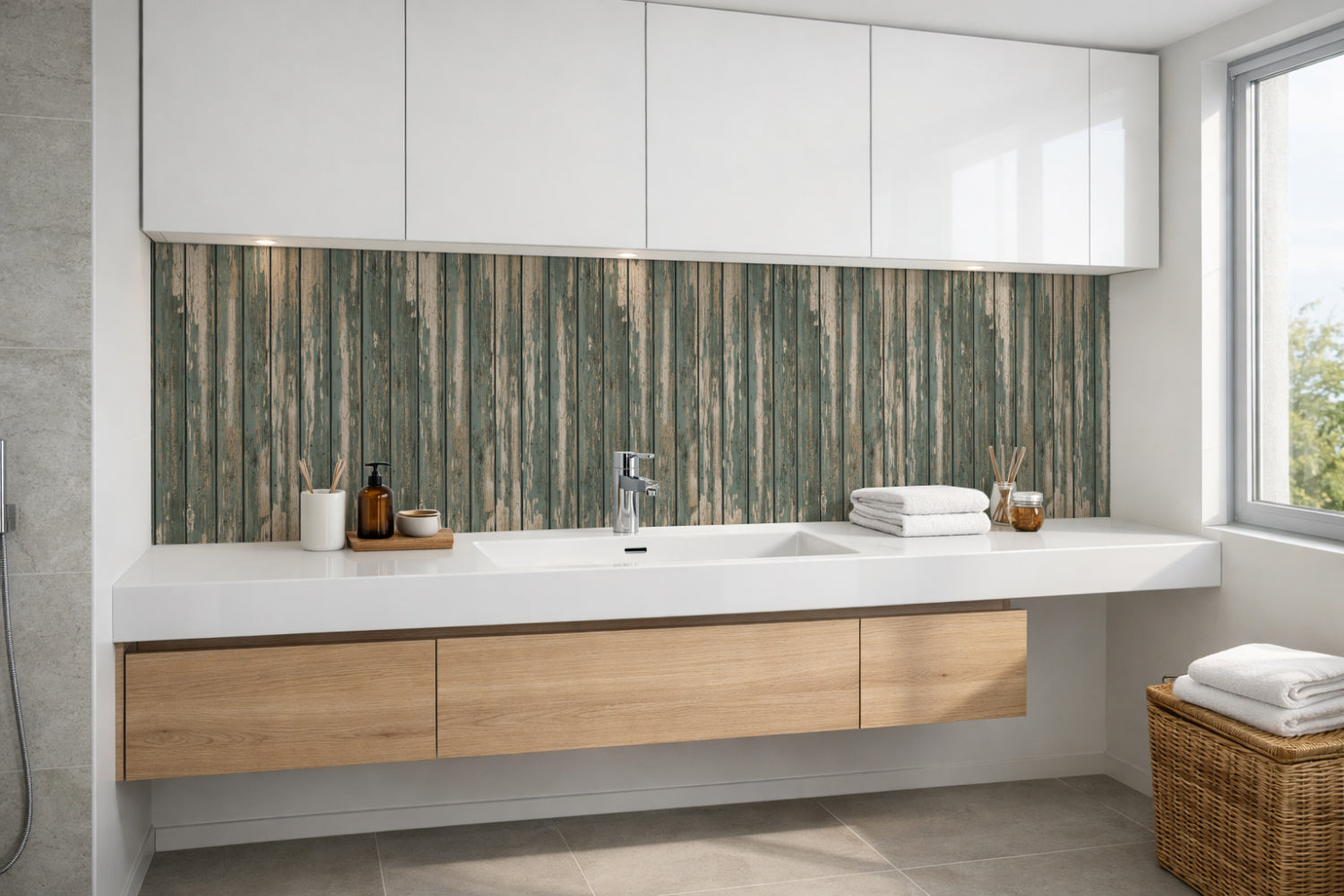 Waschbeckenrückwand Holzoptik