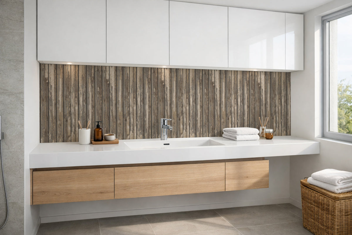 Waschbeckenrückwand Holzoptik