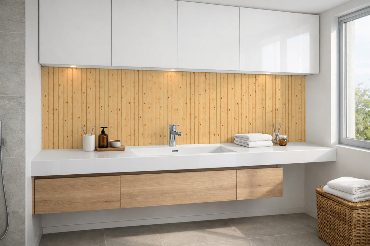Waschbeckenrückwand Holzoptik