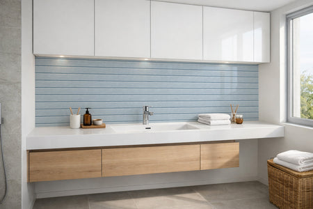 Waschbeckenrückwand Holzoptik