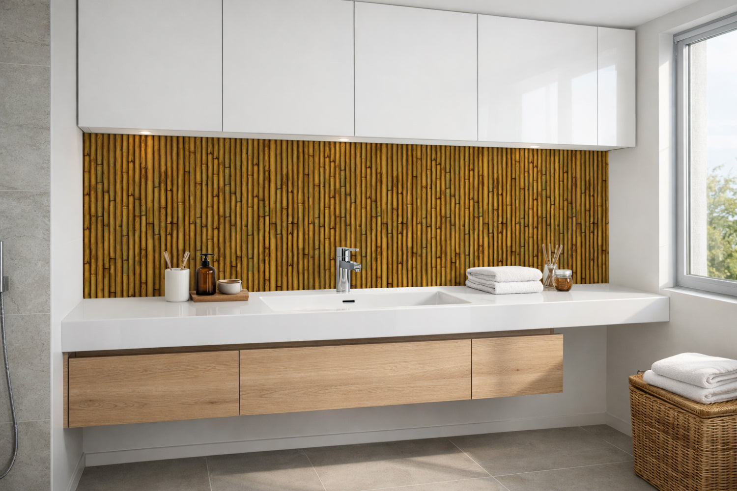 Waschbeckenrückwand Holzoptik