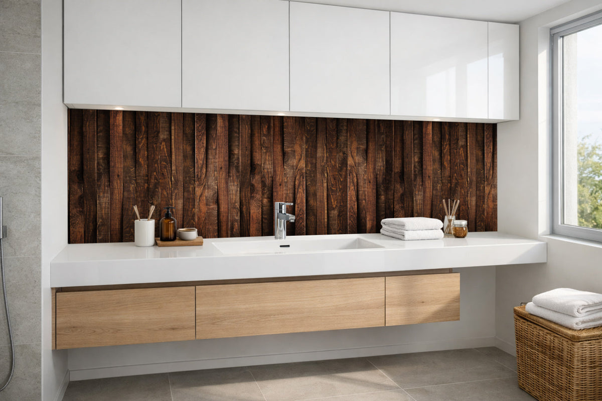 Waschbeckenrückwand Holzoptik