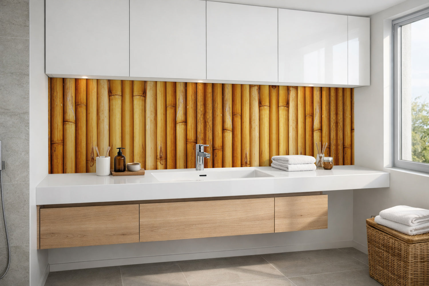 Waschbeckenrückwand Holzoptik
