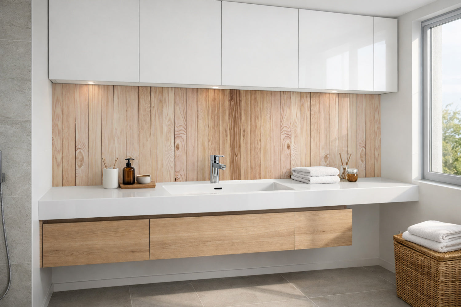 Waschbeckenrückwand Holzoptik