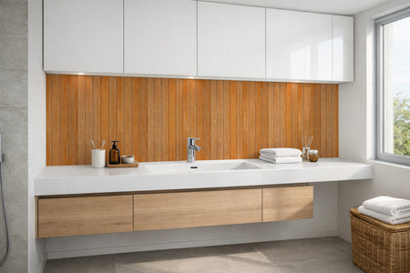 Waschbeckenrückwand Holzoptik