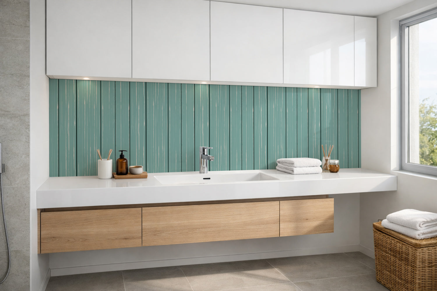 Waschbeckenrückwand Holzoptik