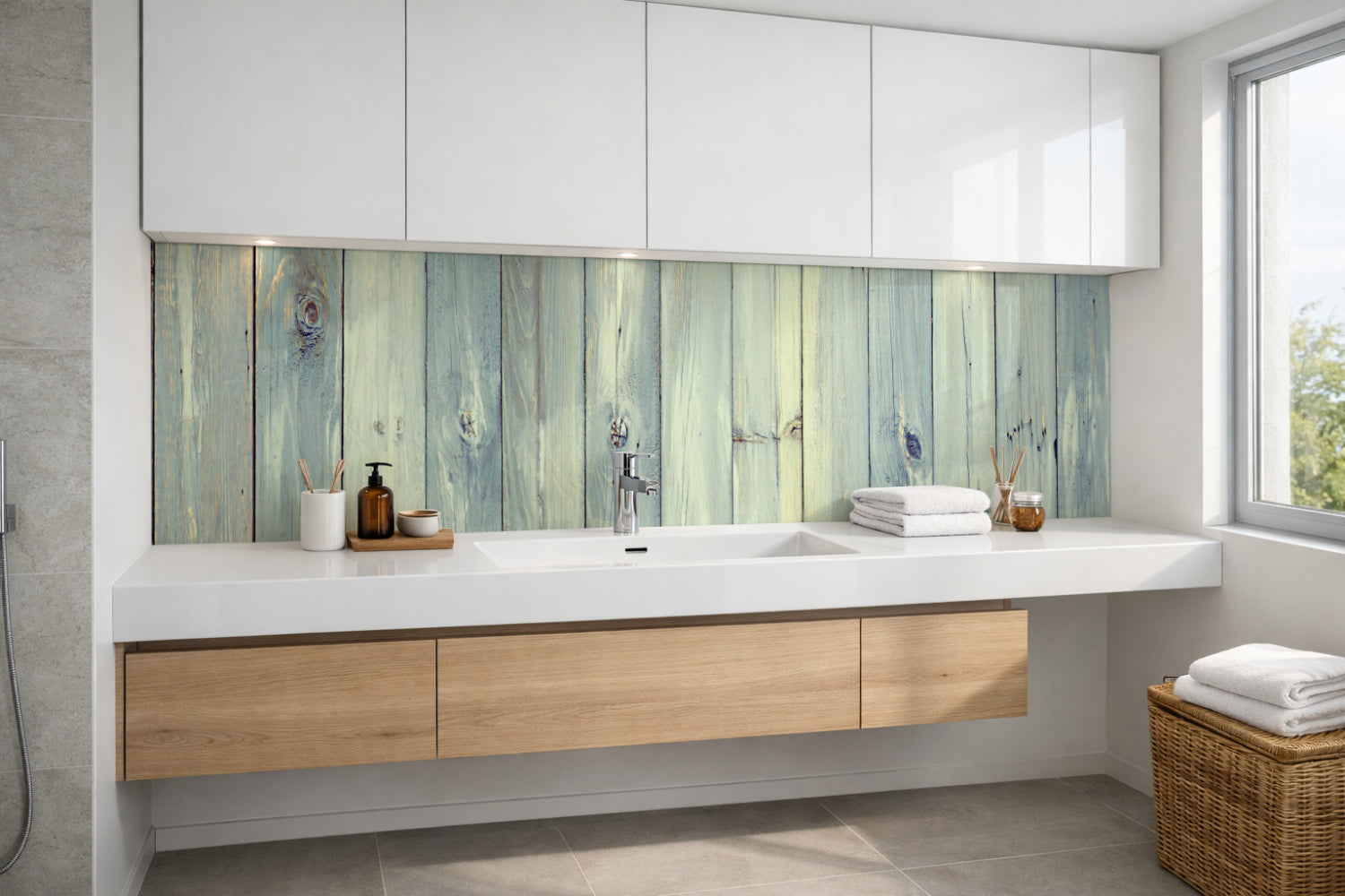 Waschbeckenrückwand Holzoptik
