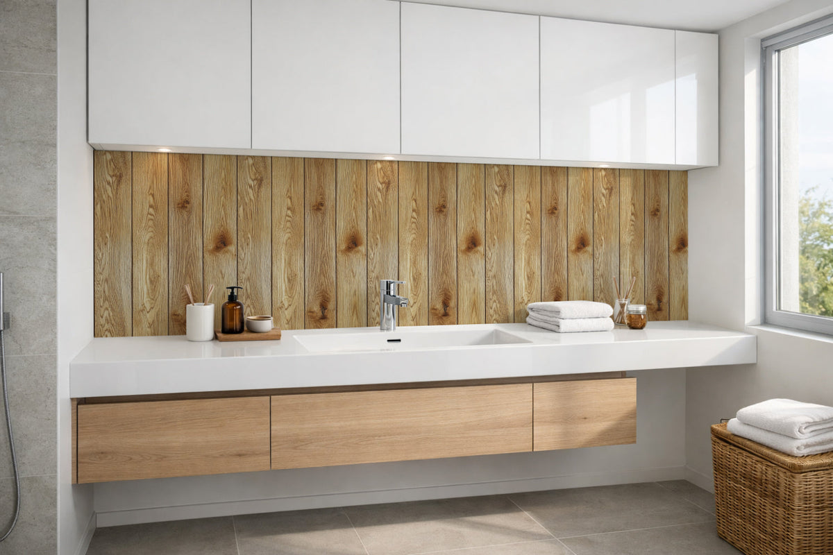 Waschbeckenrückwand Holzoptik
