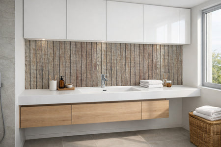 Waschbeckenrückwand Holzoptik