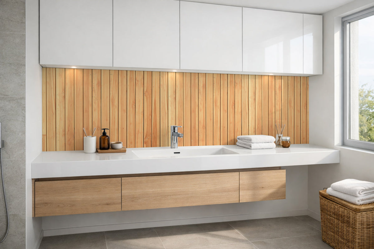 Waschbeckenrückwand Holzoptik