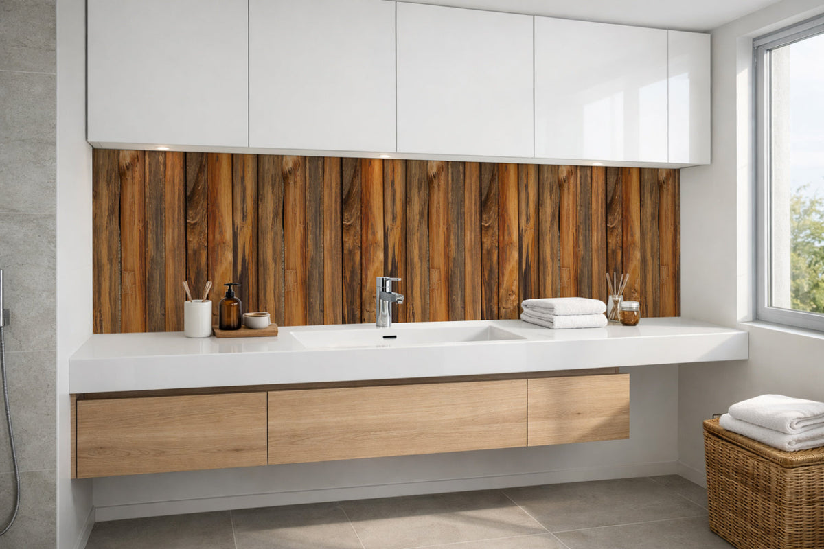 Waschbeckenrückwand Holzoptik