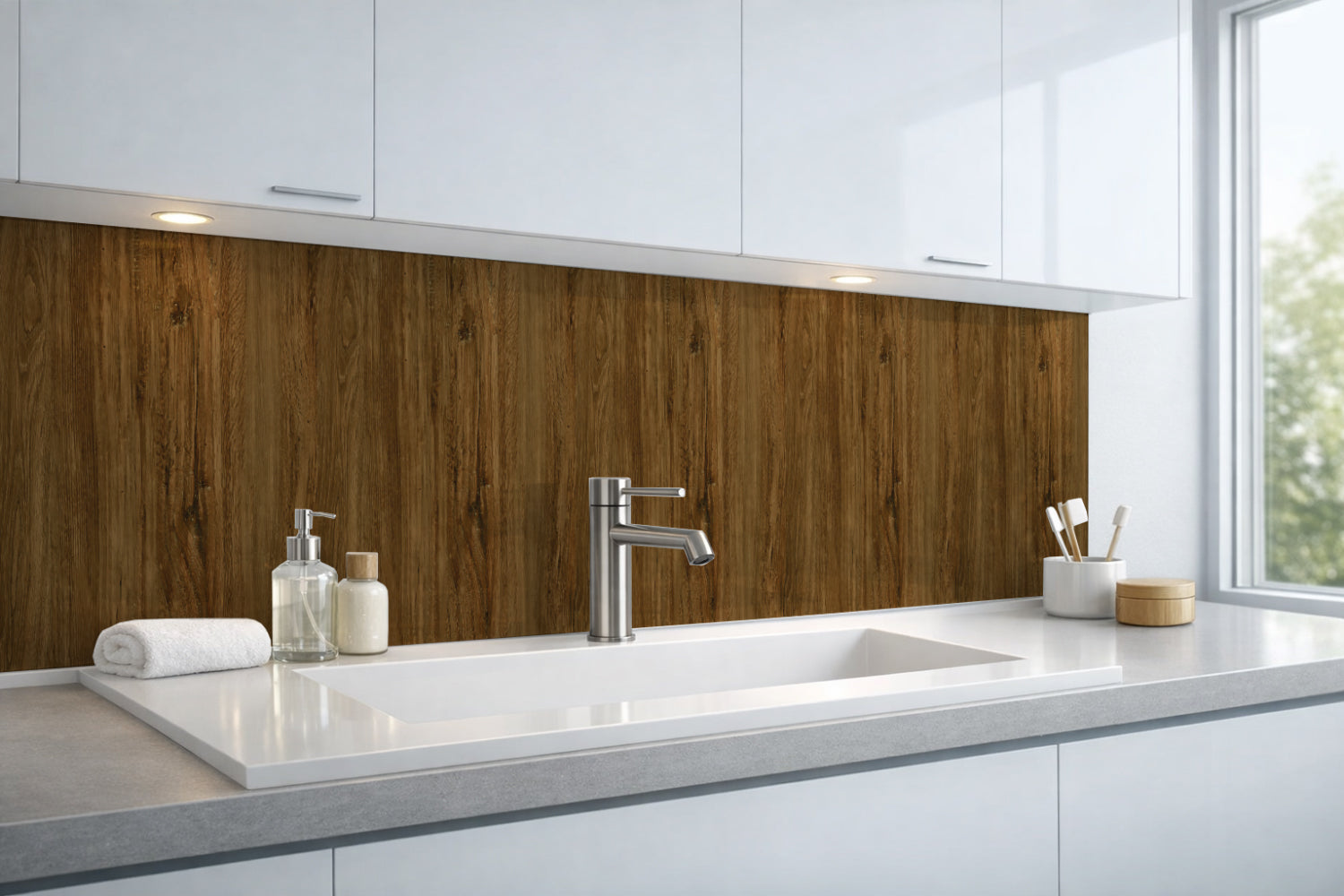 Waschbeckenrückwand Holzoptik