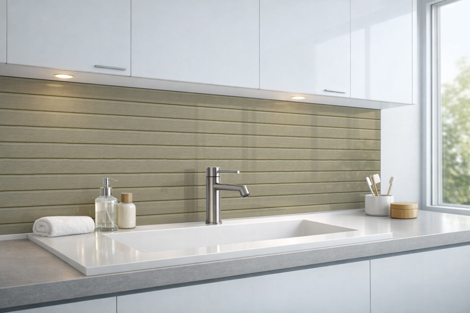 Waschbeckenrückwand Holzoptik