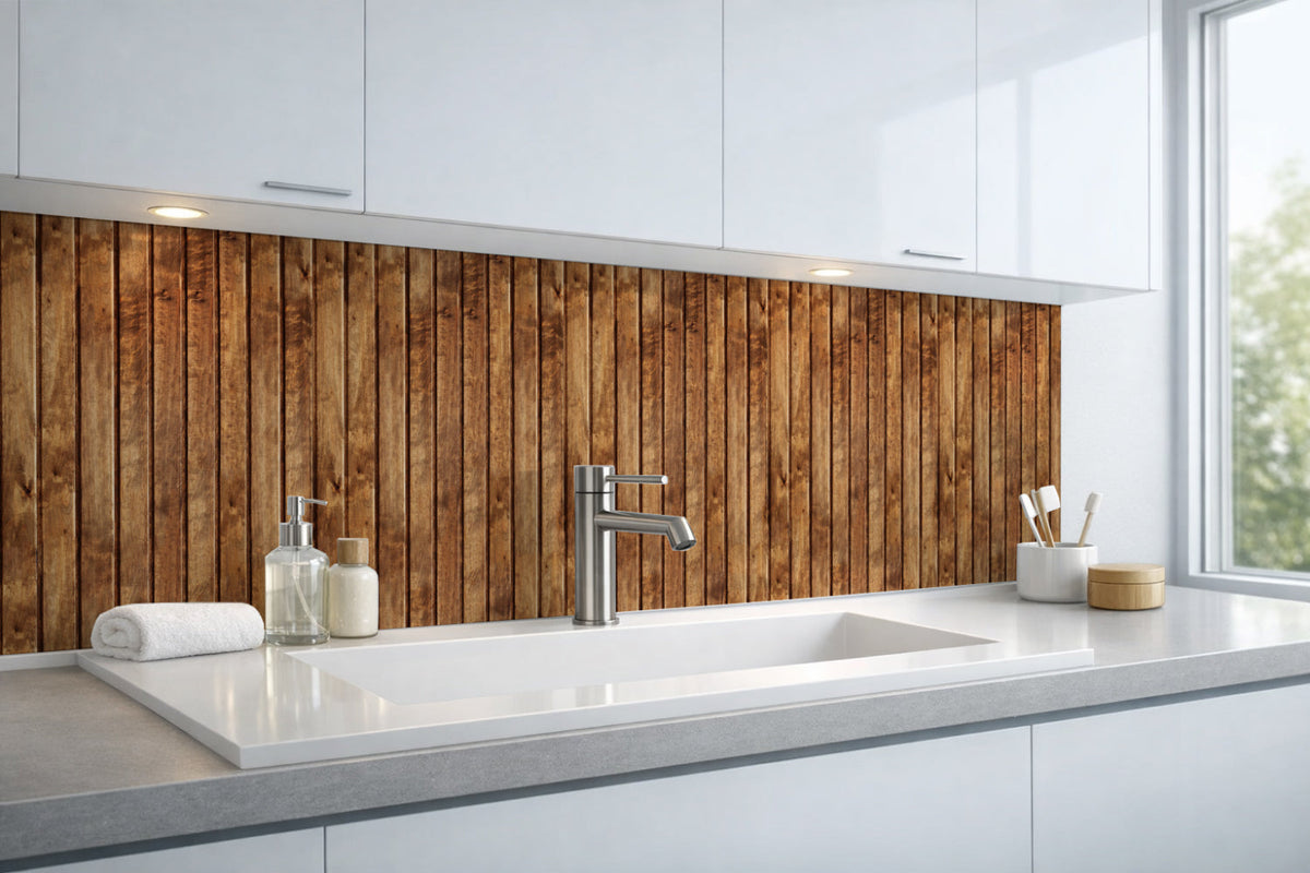 Waschbeckenrückwand Holzoptik