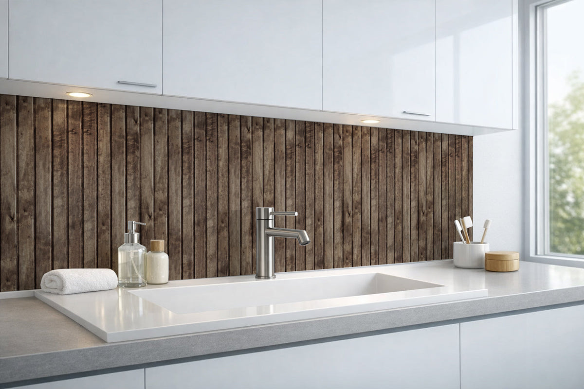 Waschbeckenrückwand Holzoptik