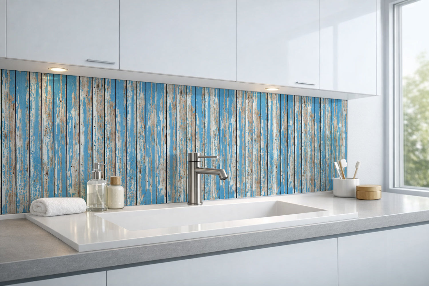 Waschbeckenrückwand Holzoptik