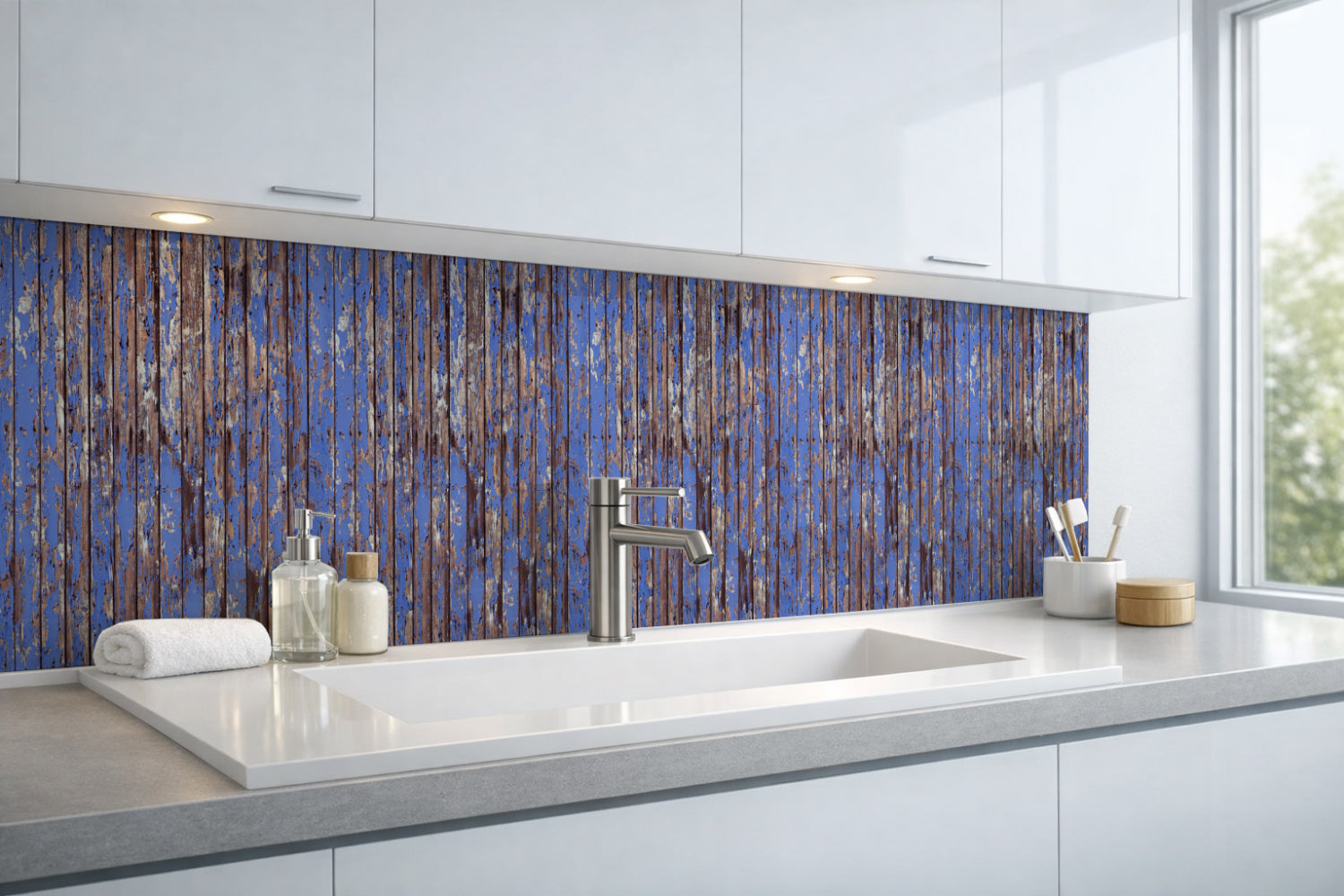 Waschbeckenrückwand Holzoptik